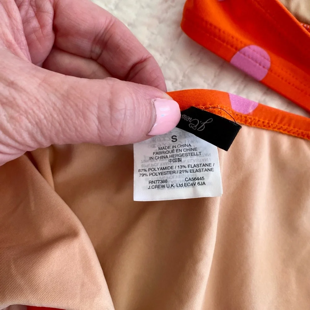J. Crew Bikini, Orangey Red with Pink Polka Dots, Size Small - Picture 4 of 5